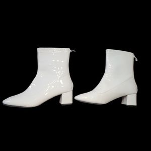 White Shiny Go Go booties size 8.5